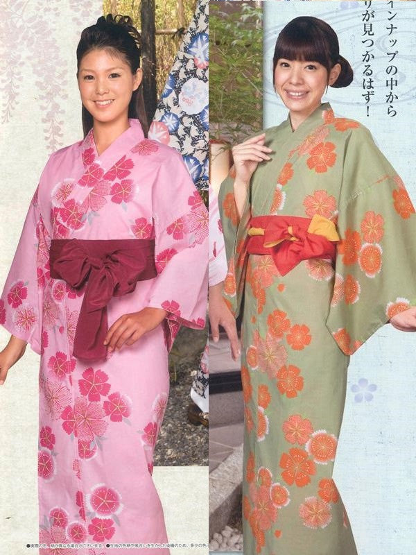 Dianthus (Pink) & Dianthus (Green) Yukata Kimono