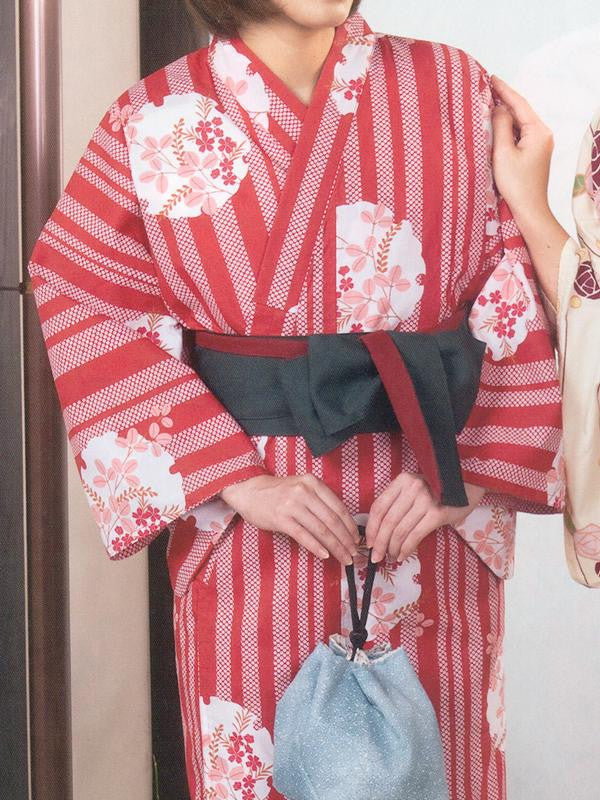 Yukata Kimono Obi Belt (Bordeaux/Green)
