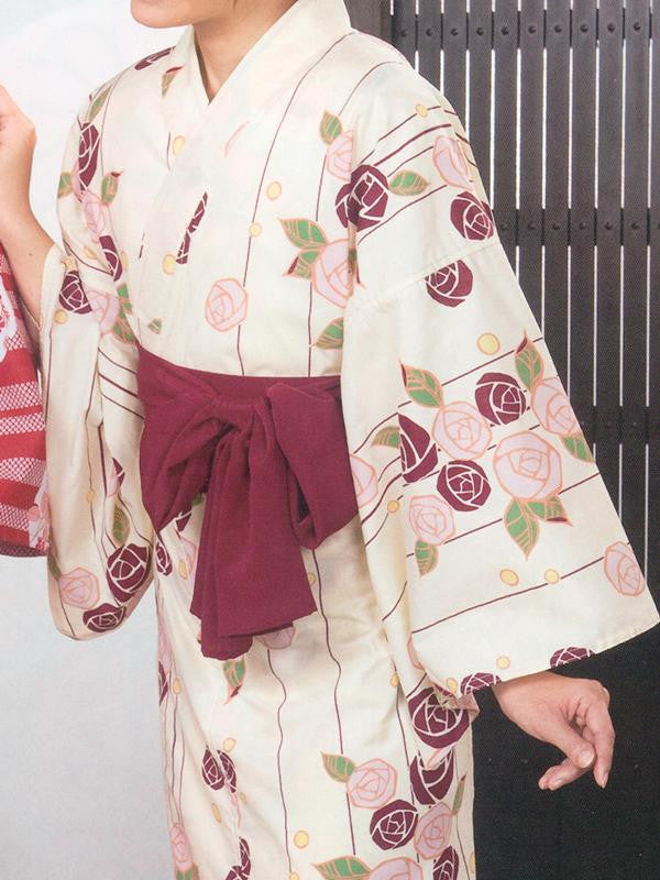 Lespedeza (Red) & Rose (White) Yukata Kimono