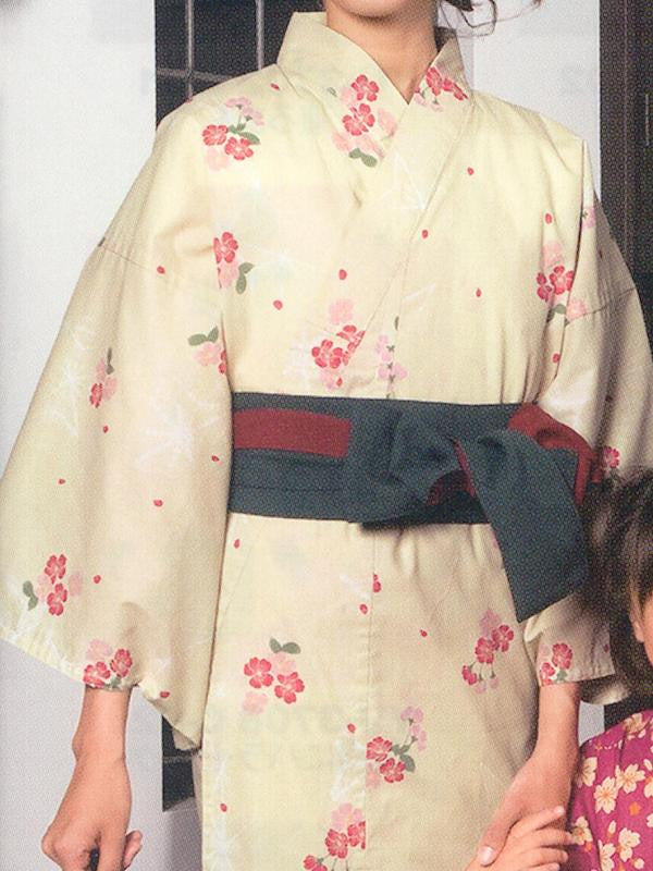 Cherry Blossom (Yellow) & Little Flower (Red) & Bamboo Leaf (Blue) Yukata Kimono