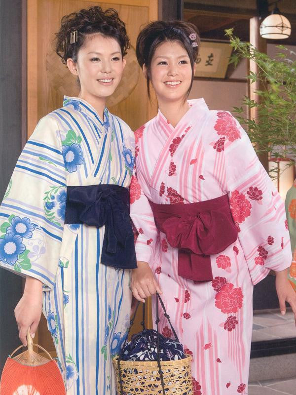 Cool Flower (Blue) & Rose (Pink) Yukata Kimono