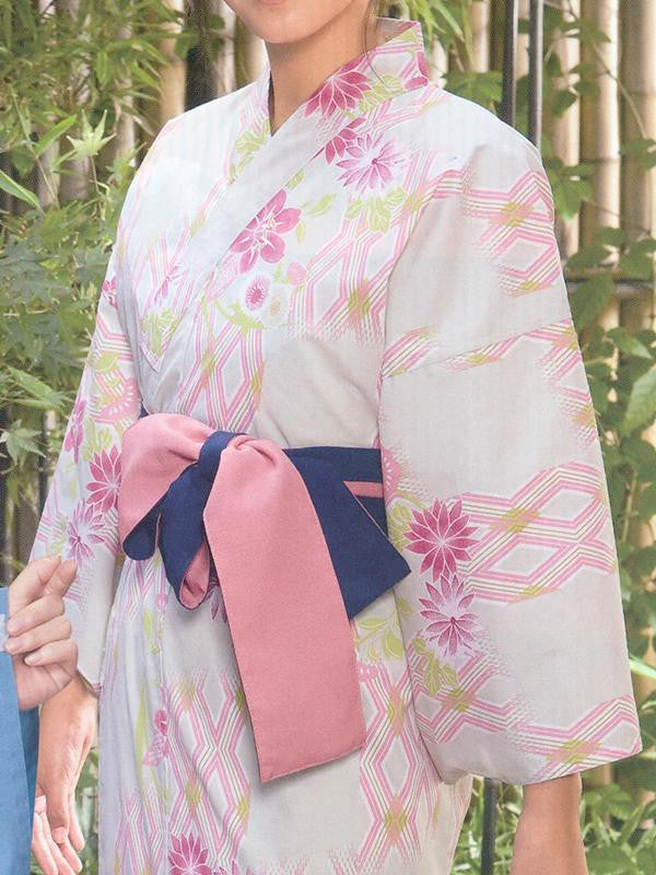 Pretty Flower (Blue) & Flower Crest (Gray) Yukata Kimono