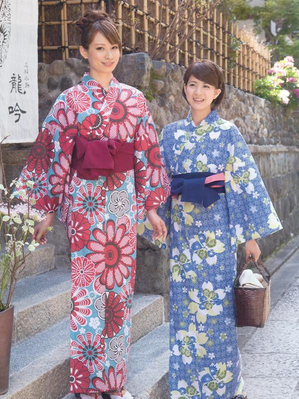 Beautiful Day (Red) & Night Cherry Blossom (Blue) Yukata Kimono