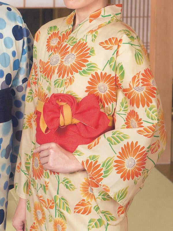 Polka-dot (Blue) & Sunflower (Yellow) Yukata Kimono