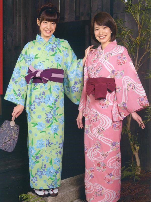 Lily (Green) & Four Plants (Pink) Yukata Kimono